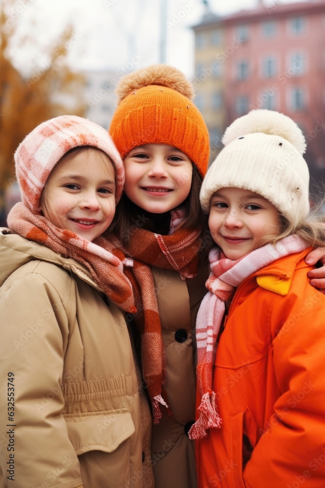 portrait of three happy and playful friends posing together outside portrait of three happy and playful friends posing together outside