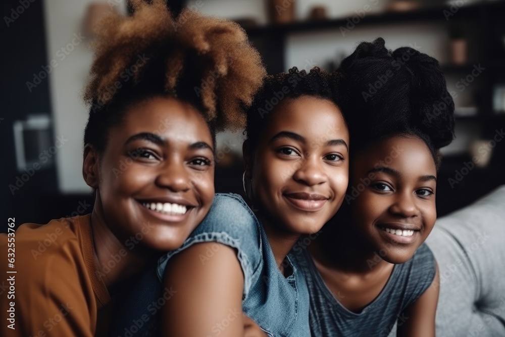 black family, portrait and girl with mother care in home living room together black family, portrait and girl with mother care in home living room together