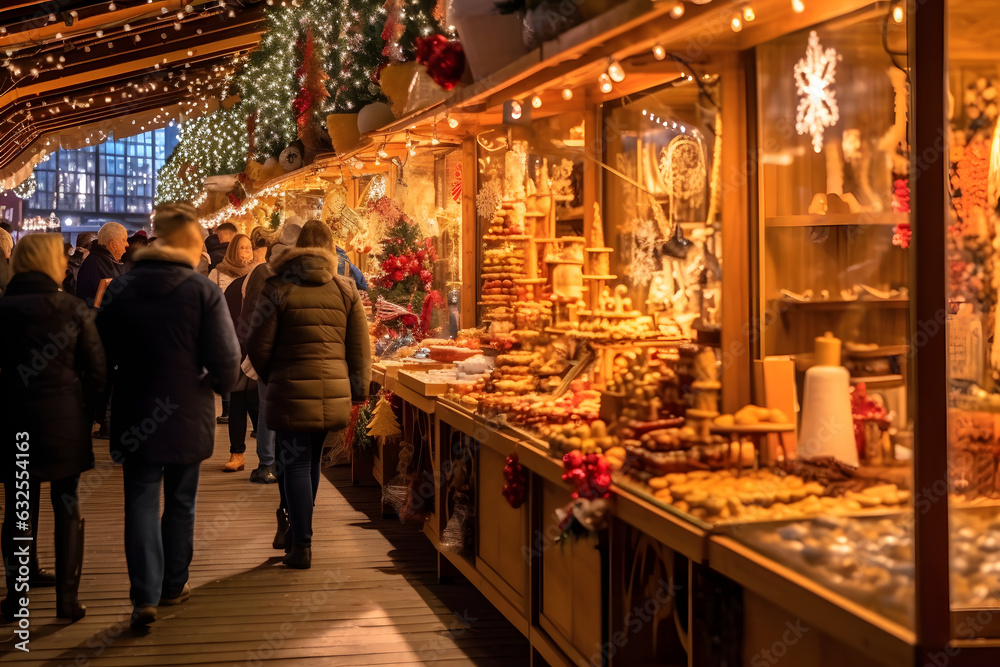 Festive Christmas Market Delight: Shoppers Amidst Handmade Crafts and Seasonal Treats
