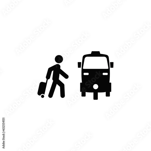 Tourist icon. Travel. Travelling by tuk tuk taxi. Tourism. Vector icon isolated on white background.
