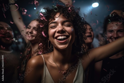 portrait of a happy young woman celebrating with her friends in a nightclub