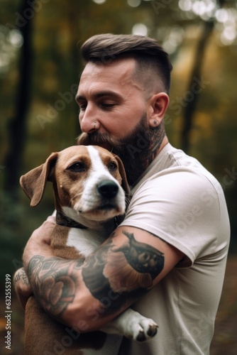 shot of a man hugging his pet dog