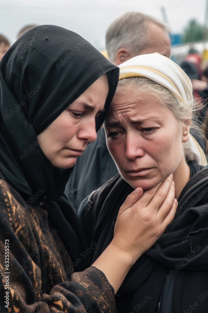 human rights protest, refugee and woman crying with sadness, grief or stop mental health ties human rights protest, refugee and woman crying with sadness, grief or stop mental health ties