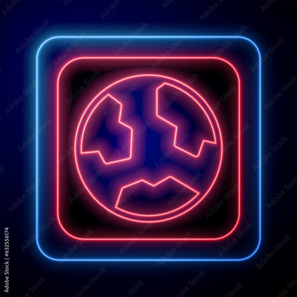 Glowing neon Earth globe icon isolated on black background. World or Earth sign. Global internet symbol. Geometric shapes. Vector Glowing neon Earth globe icon isolated on black background. World or Earth sign. Global internet symbol. Geometric shapes. Vector