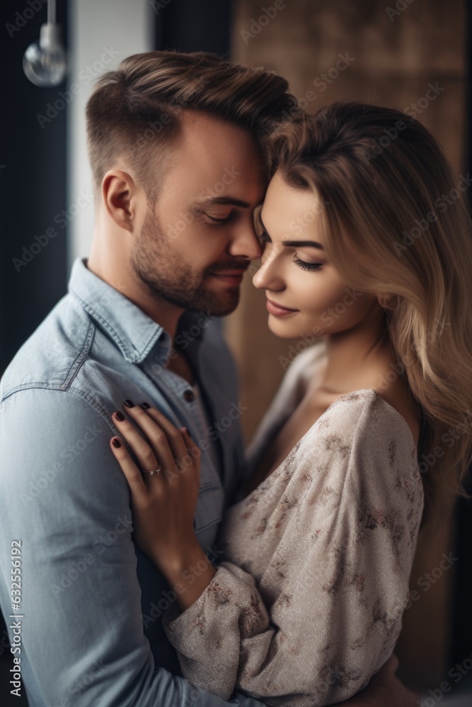 shot of a young man looking affectionately at his wife while they embrace shot of a young man looking affectionately at his wife while they embrace