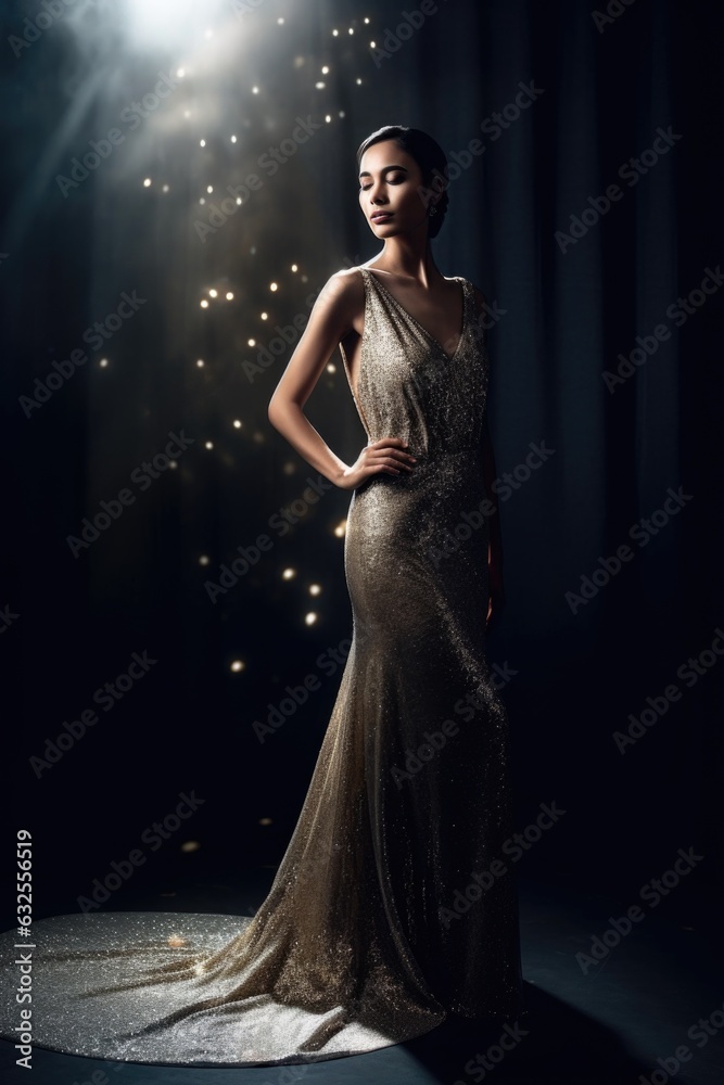shot of a beautiful woman wearing a sparkling gown