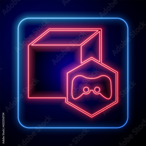 Glowing neon NFT Digital crypto art icon isolated on black background. Non fungible token. Vector