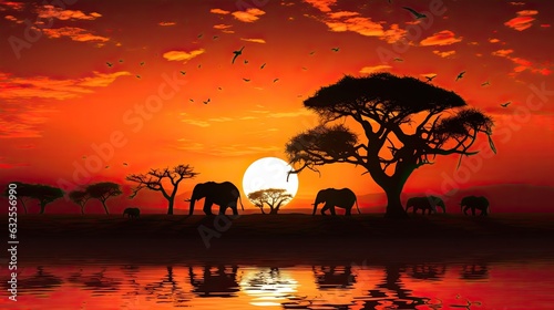 Design element of African safari nature at sunset © HN Works