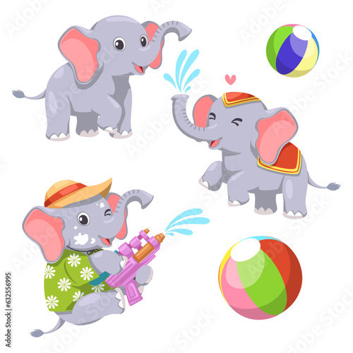 Set of elephant with songkran festival element design Vector