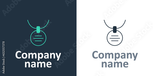 Logotype Collar with name tag icon isolated on white background. Simple supplies for domestic animal. Cat and dog care. Pet chains. Logo design template element. Vector