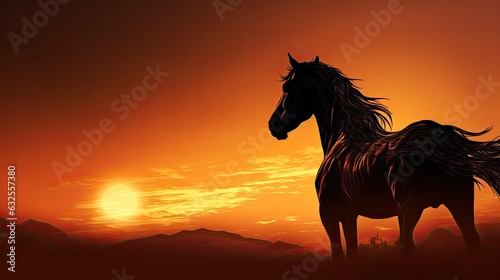 Silhouetted horse against a sunrise backdrop © HN Works