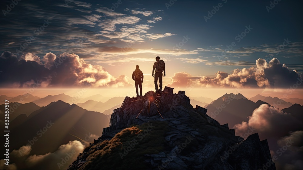 two companions atop a peak