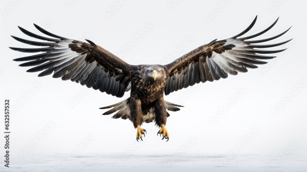 Obraz premium Silhouette of majestic white tailed eagle in flight against a white background in Hokkaido Japan captured in a stunning long exposure photo perfect for wallpaper or wildlif