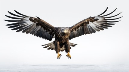 Silhouette of majestic white tailed eagle in flight against a white background in Hokkaido Japan captured in a stunning long exposure photo perfect for wallpaper or wildlif
