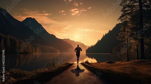 man jogging beside the lake © HN Works