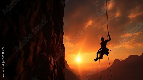 Climber s silhouette against sunset design element © HN Works