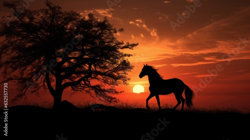 Dawn s silhouette of a horse © HN Works
