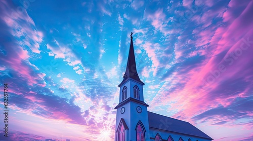 Religious building silhouette against blue purple cloud filled sky
