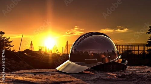 Sunset behind a hard hat