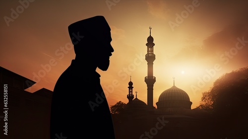 Silhouette of antiquated mosque captured in a photograph photo