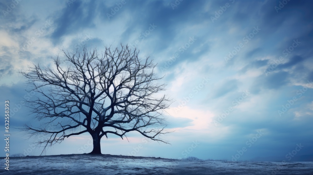 Winter tree silhouette against cloudy sky background Winter tree silhouette against cloudy sky background