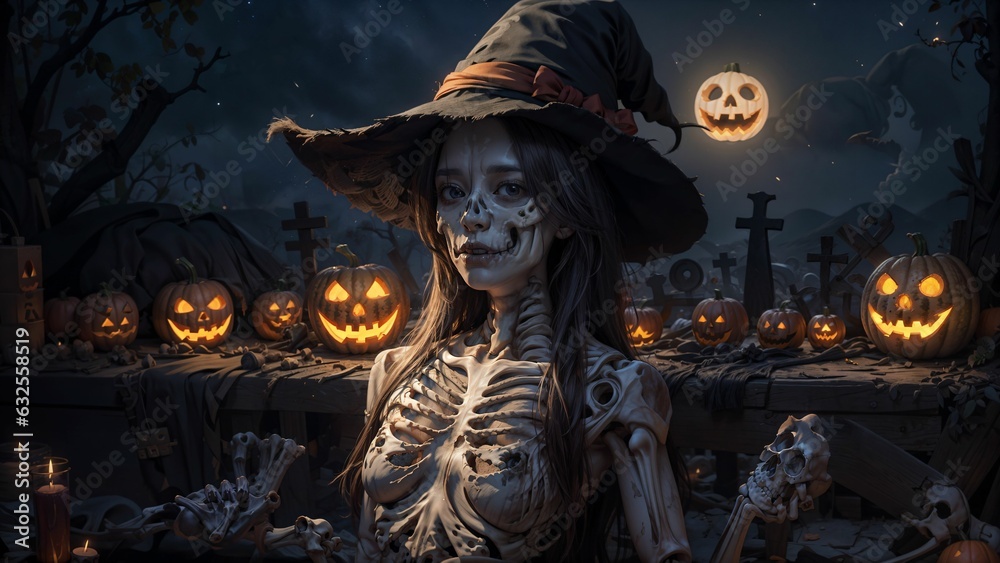 Exploring Symbols of Death and Ritualistic Ambiance Among Skeletons, Jack-o'-Lanterns, and Nighttime Mysteries in the Halloween Cemetery ai generated Exploring Symbols of Death and Ritualistic Ambiance Among Skeletons, Jack-o'-Lanterns, and Nighttime Mysteries in the Halloween Cemetery ai generated