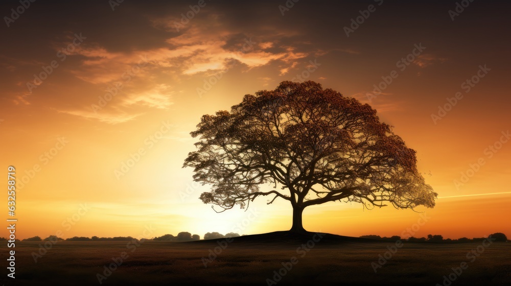 Silhouette of countryside tree in photo