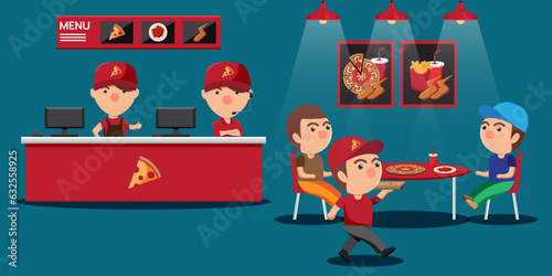 Set of delivery with pizza or fastfood in cartoon style