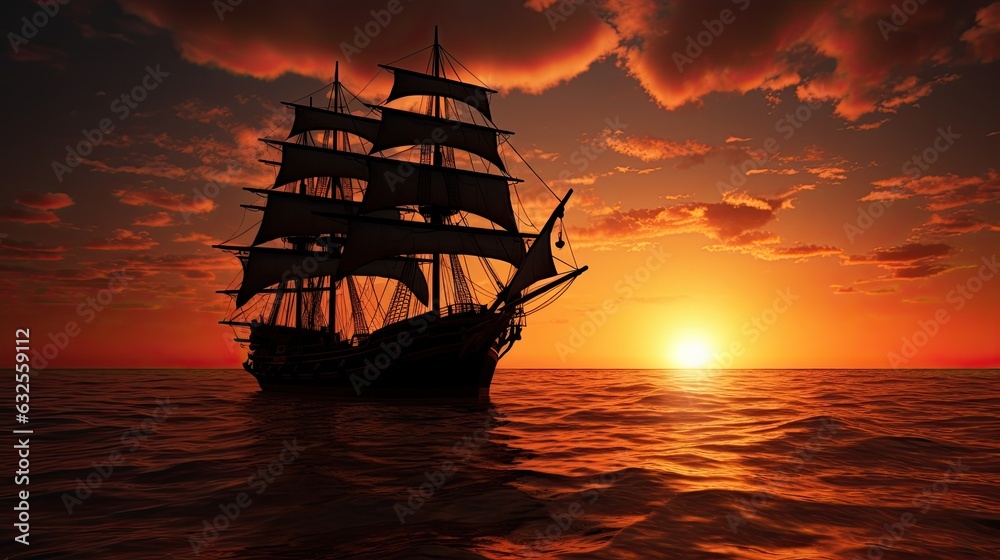 a ship silhouette during sunset