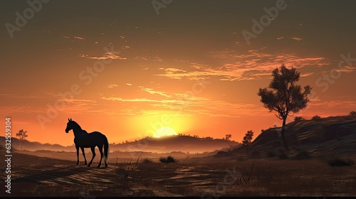 Sunrise with horse in the landscape © HN Works
