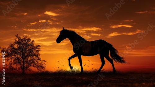 Horse silhouette during sunset © HN Works