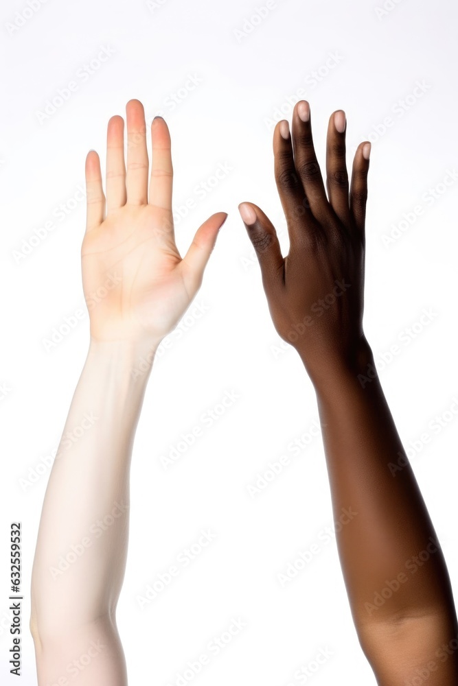 studio shot of two unrecognizable people doing a high five isolated on white studio shot of two unrecognizable people doing a high five isolated on white