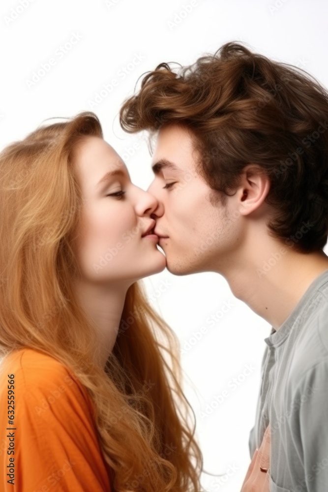 studio shot of a young couple kissing against a white background studio shot of a young couple kissing against a white background