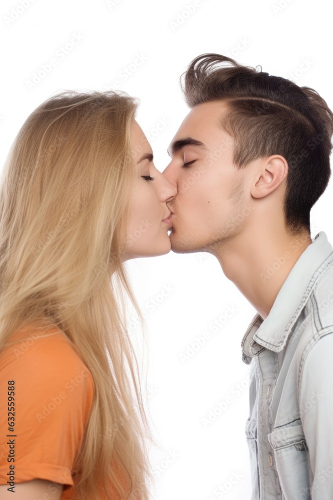 studio shot of a young couple kissing against a white background studio shot of a young couple kissing against a white background