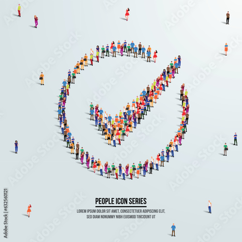 checkmark icon or concept. large group of people form to create shape checkmark. Vector illustration.