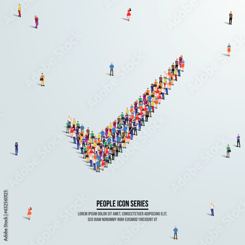 checkmark icon or concept. large group of people form to create shape checkmark. Vector illustration.