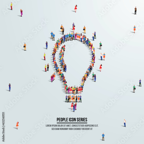 lamp icon or Idea concept. large group of people form to create shape lamp. Vector illustration.
