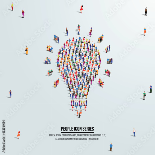 lamp icon or Idea concept. large group of people form to create shape lamp. Vector illustration.