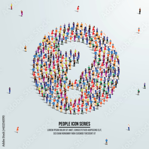 Question icon or concept. large group of people form to create shape question mark. Vector illustration.