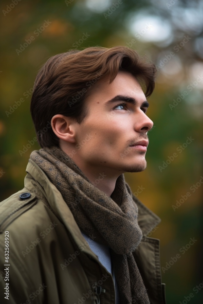 a handsome young man looking away thoughtfully