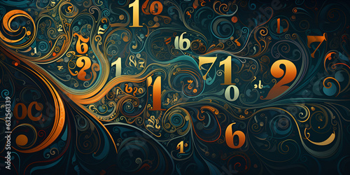 abstract background of numbers, numerology and math concept, Numerology (magical knowledge). stock, generative Ai photo