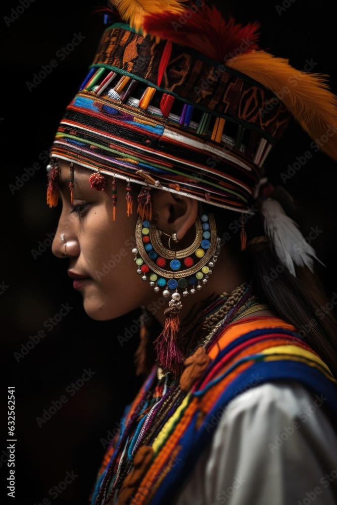 cropped shot of an unrecognizable woman wearing a traditional tribal headdress