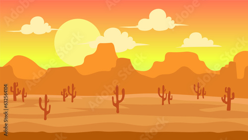 desert and cactus landscape vector illustration