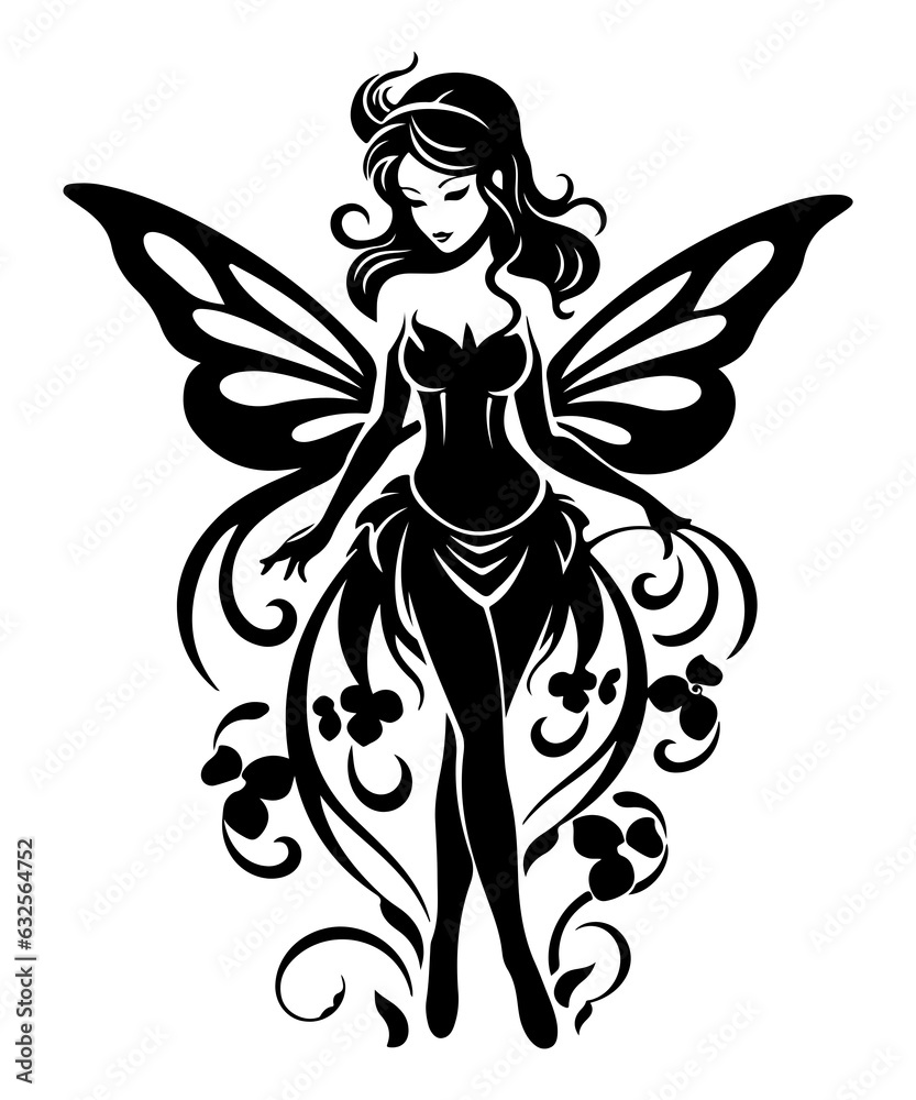 Schöne Feen-Silhouette einer anutigen Elven-Dame für Frauen - Generative AI Schöne Feen-Silhouette einer anutigen Elven-Dame für Frauen - Generative AI