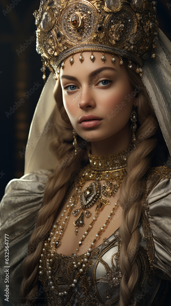 Captivating portrait of a noble queen, emanating regal elegance and timeless authority.