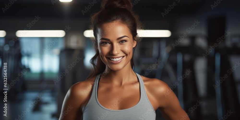 Smiling fitness woman. Beautiful illustration picture. Generative AI