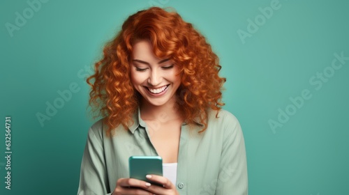 Smiling attractive young ginger woman with curly hair. Beautiful illustration picture. Generative AI