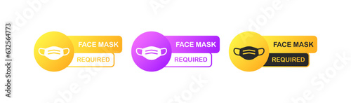 Required mask. Flat, color, face mask, warning sign, quarantine measures. Vector illustration