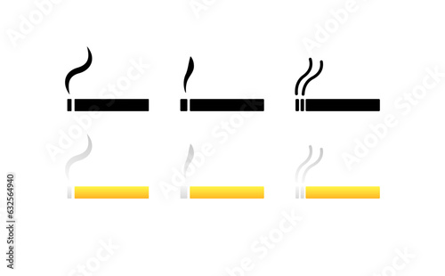 Smoking cigarette. Different styles, smoking allowed sign, cigarette smoke. Vector icons