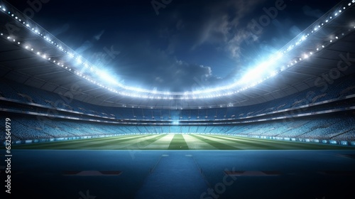 Stadium in lights and flashes. Beautiful illustration picture. Generative AI © standret